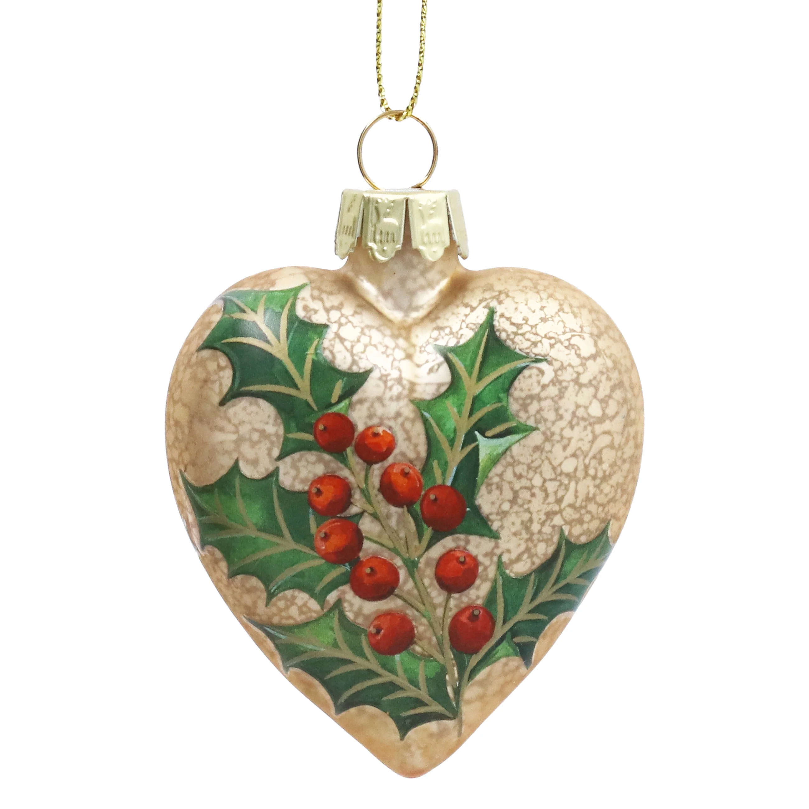 Antique Gold w Holly Glass Heart