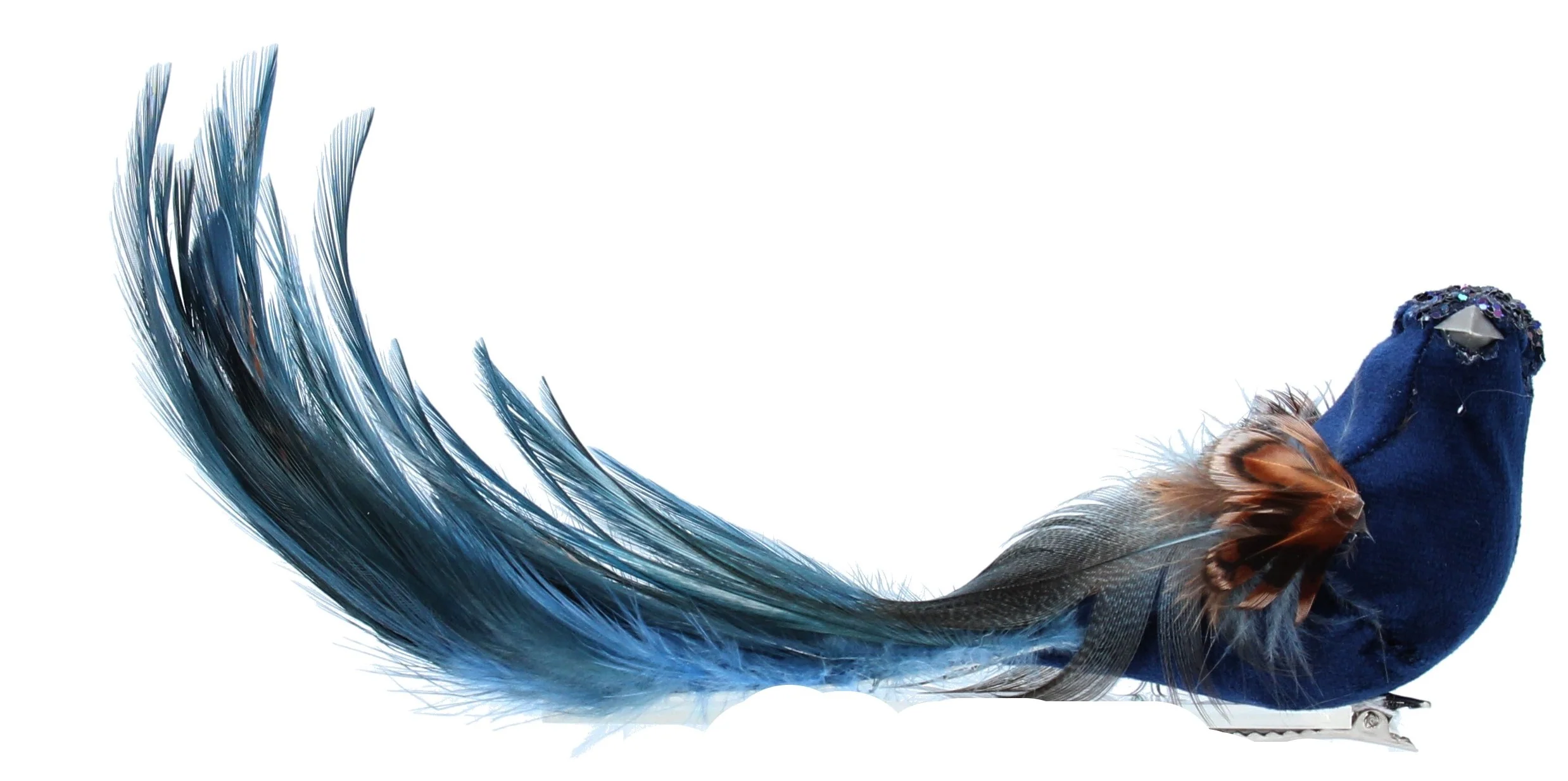 Blue/Turquoise Fabric/Feather Bird w Gold - Image 4