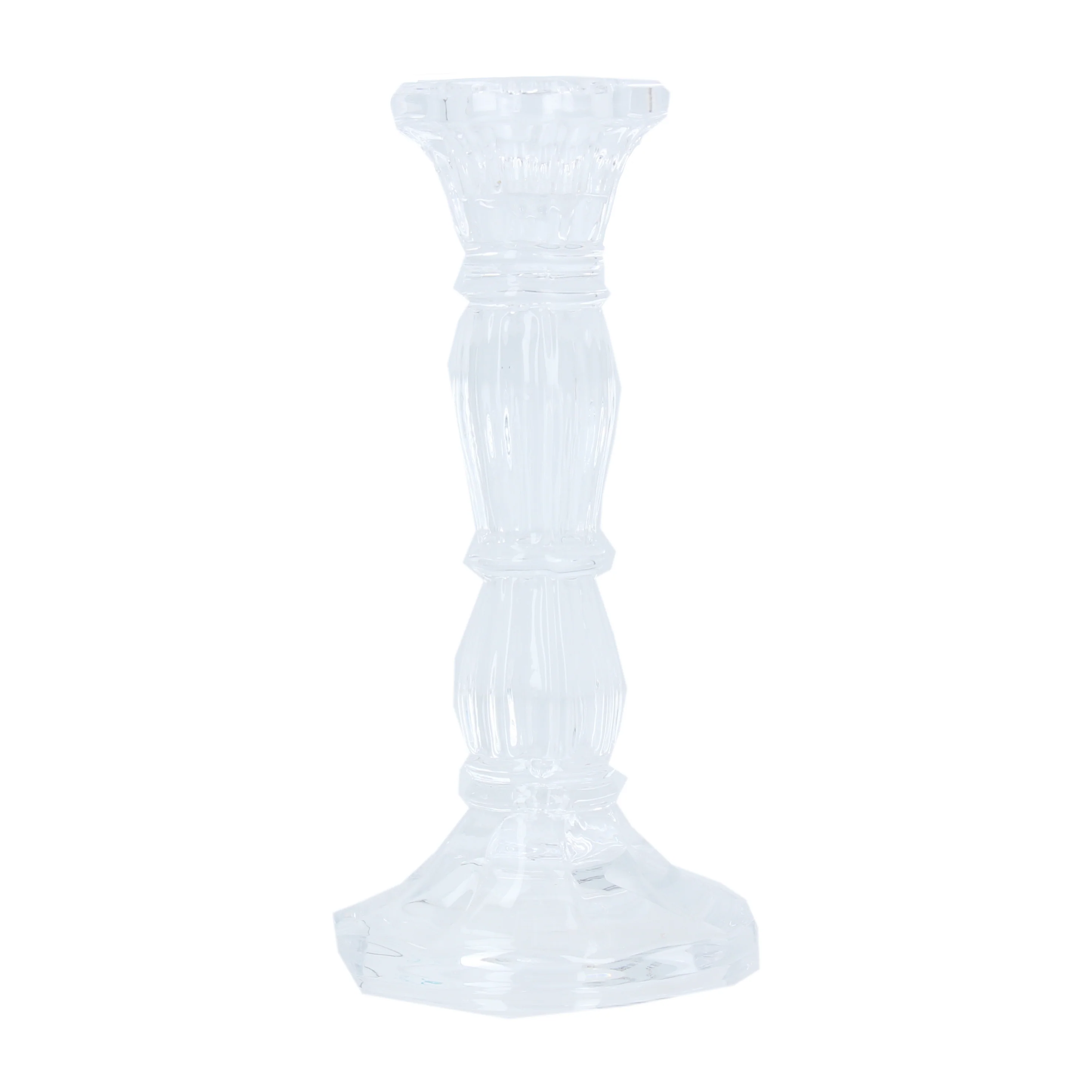 Clear Glass Moulded Candlestick, Med