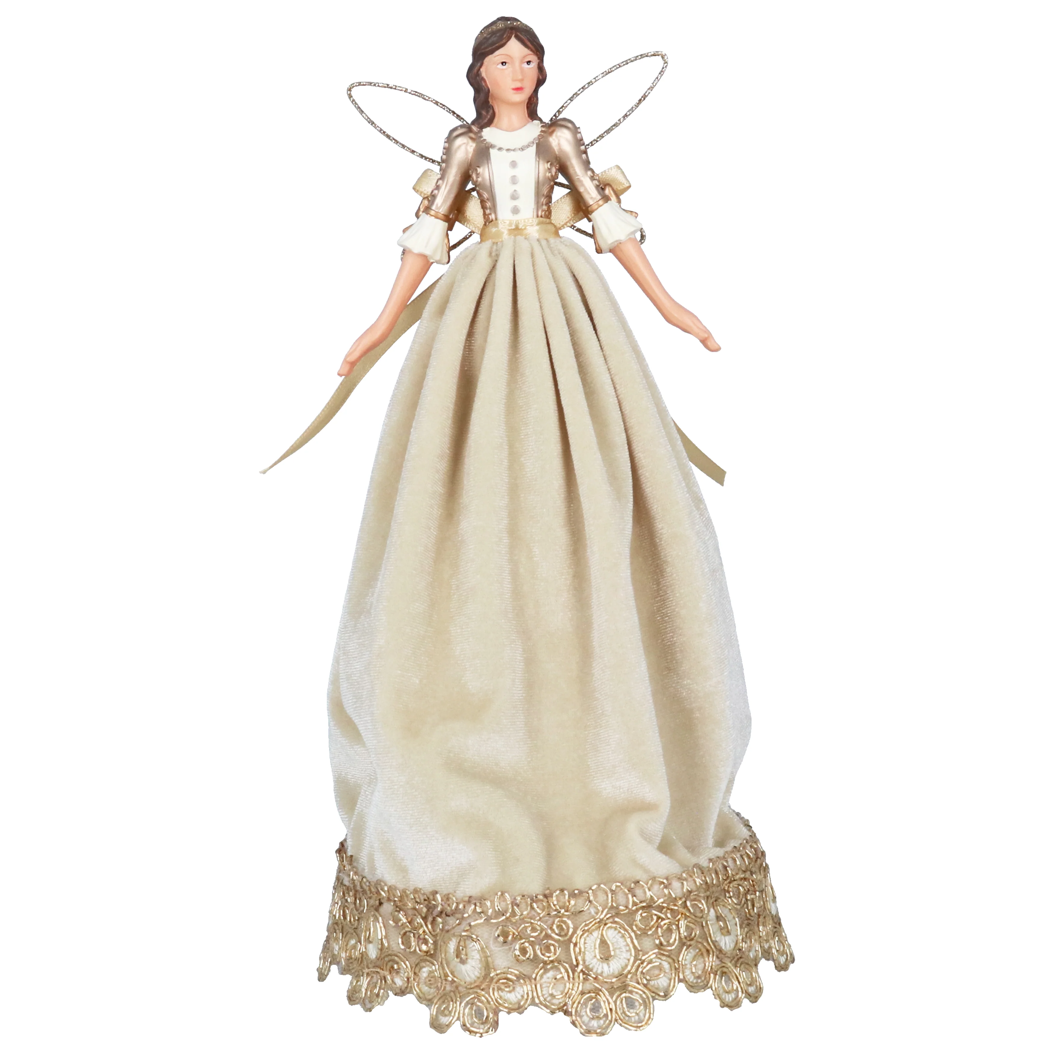 Cream & Gold Resin/Velvet Tree Top Fairy,
