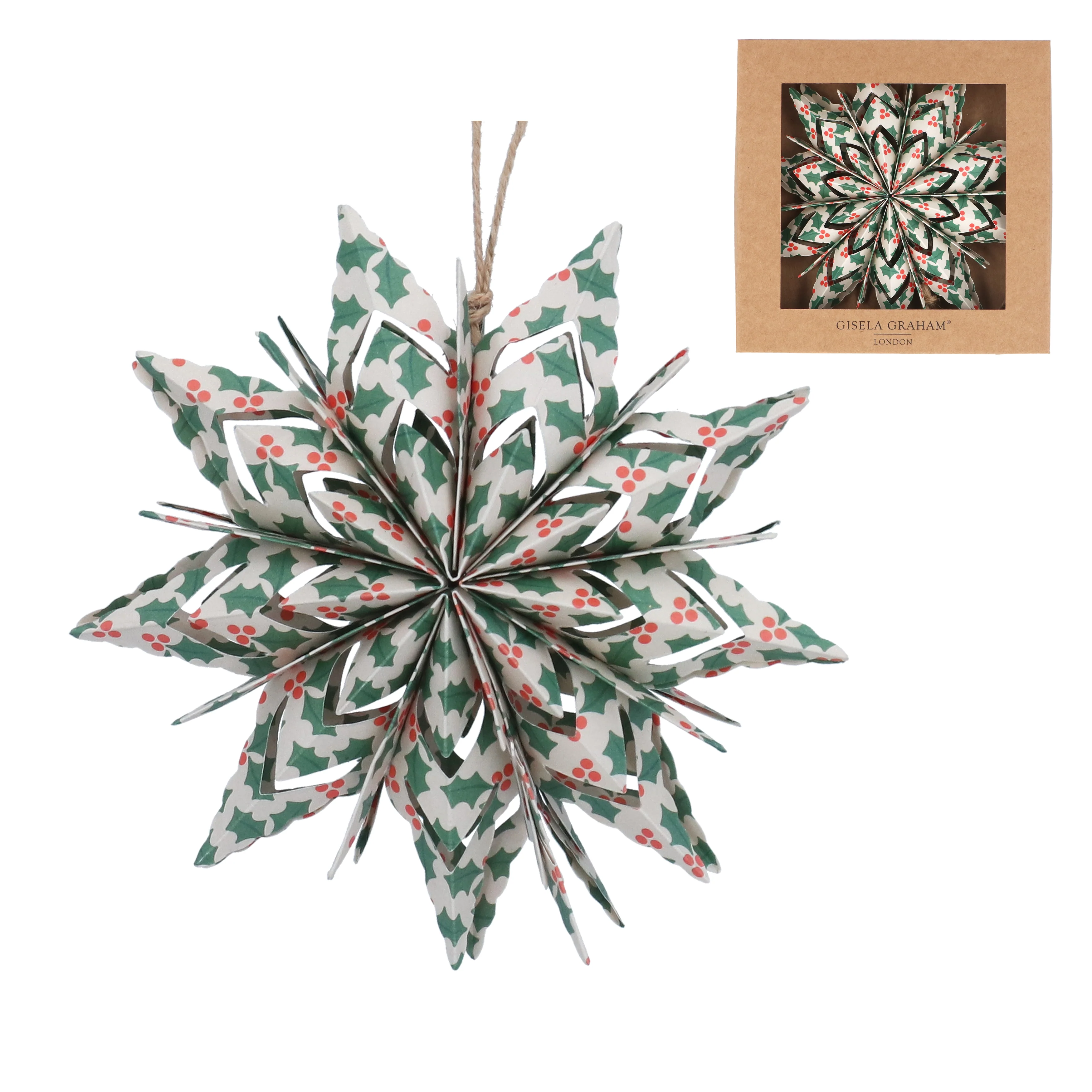 Fretwork Paper White Snowflake w Holly