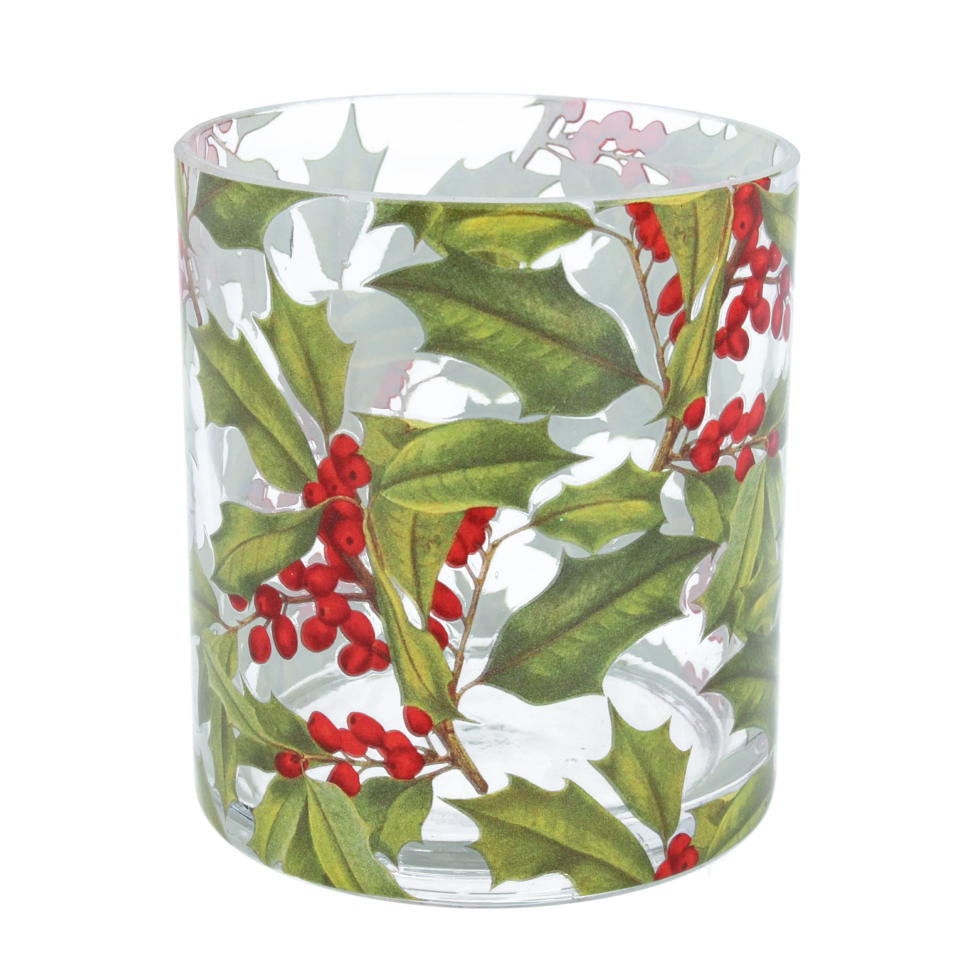 Glass Nite Lite Pot w Holly, Sml
