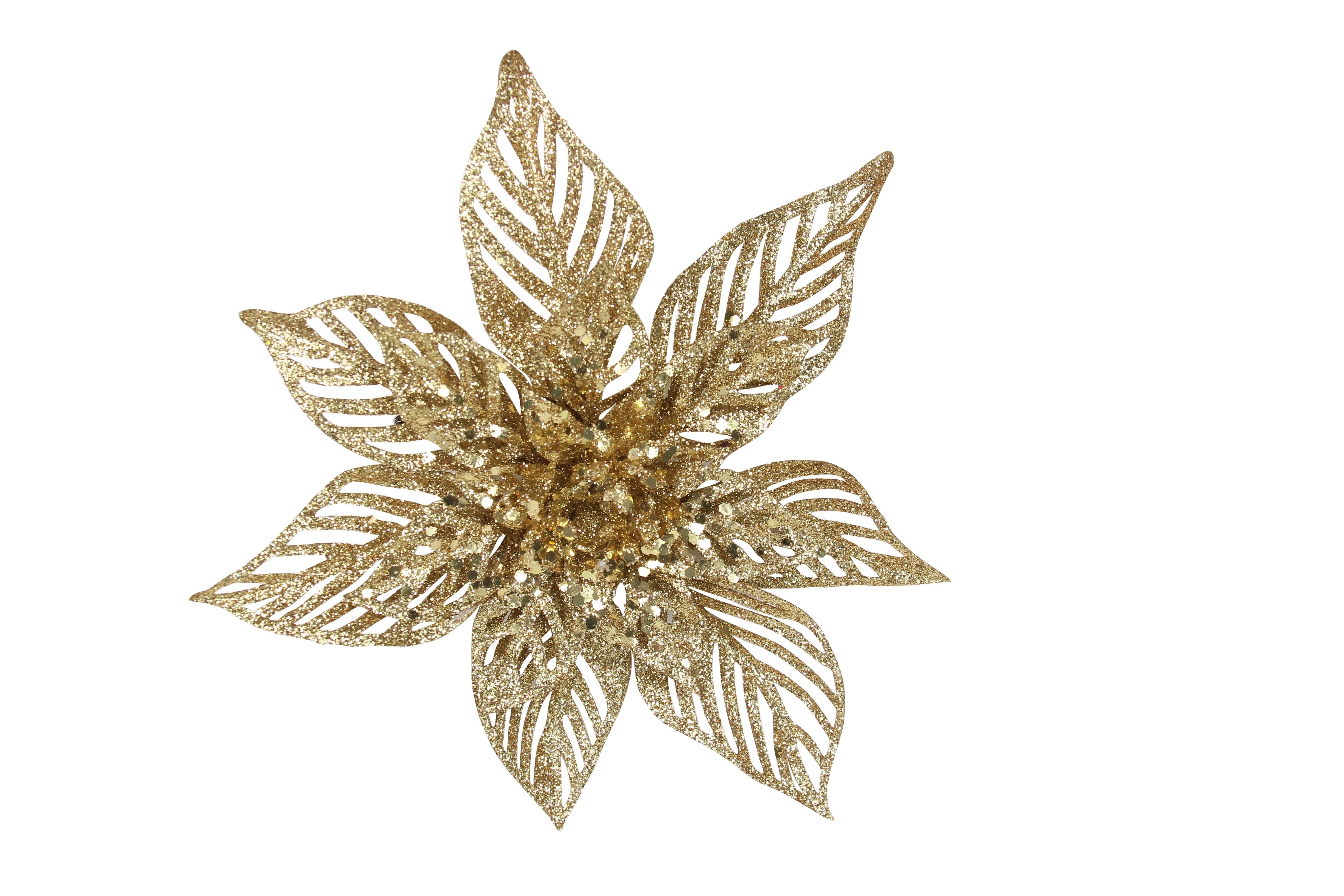 Gold Glitter Acrylic Poinsetta On Clip, L