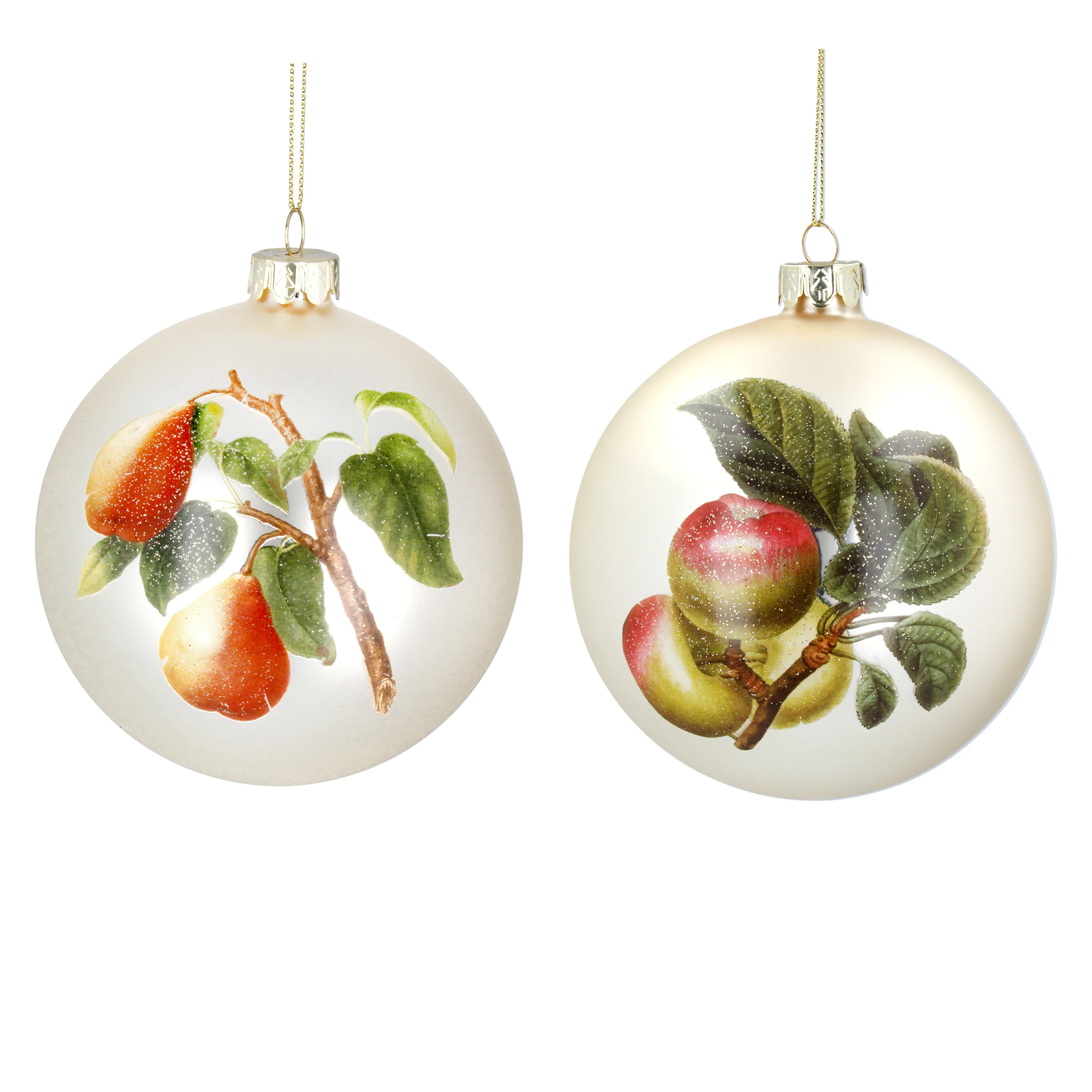 Matt Gold Glass Ball w Fruit Dec, 2as, 10