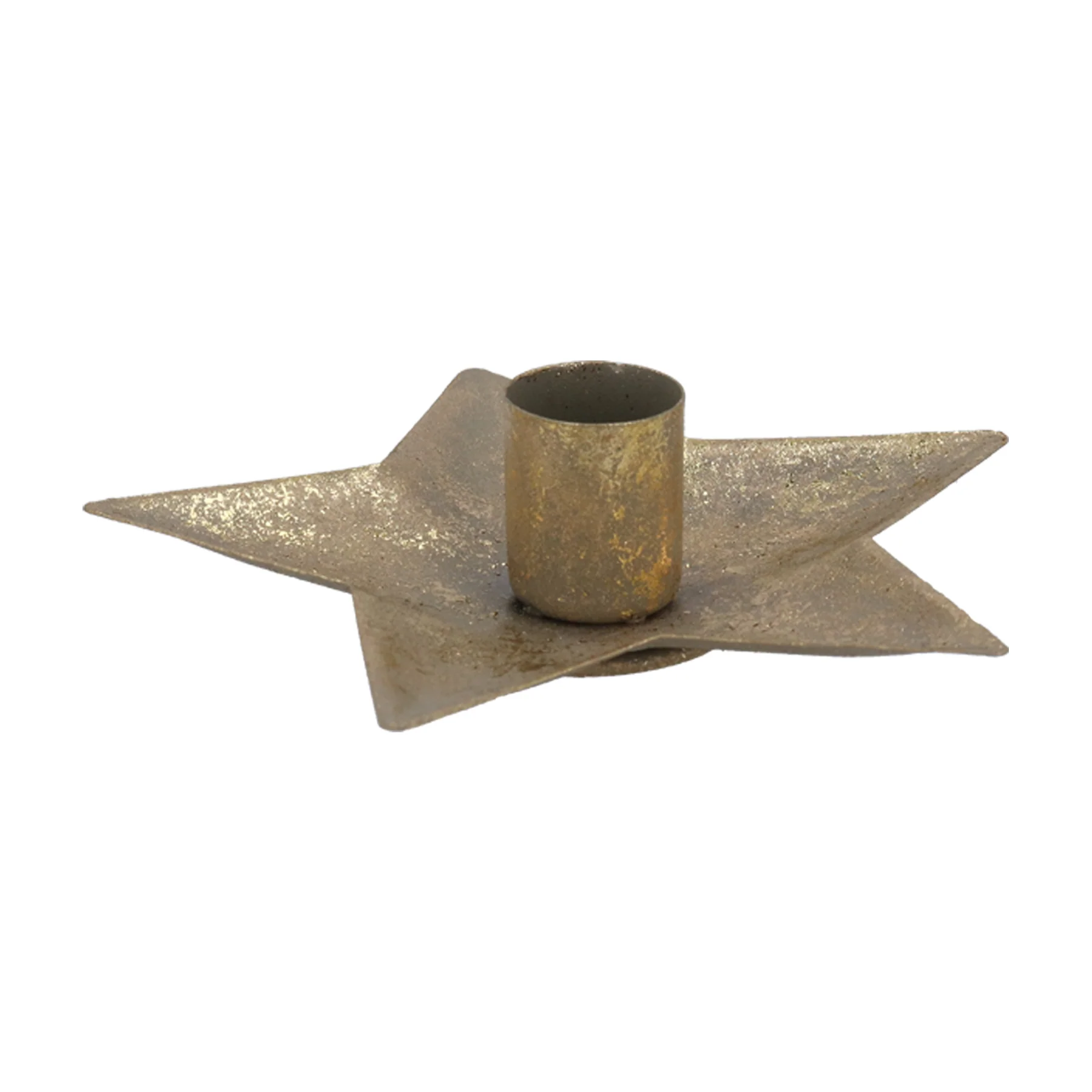 Metal Gold Star Shallow Candlestick, Sml