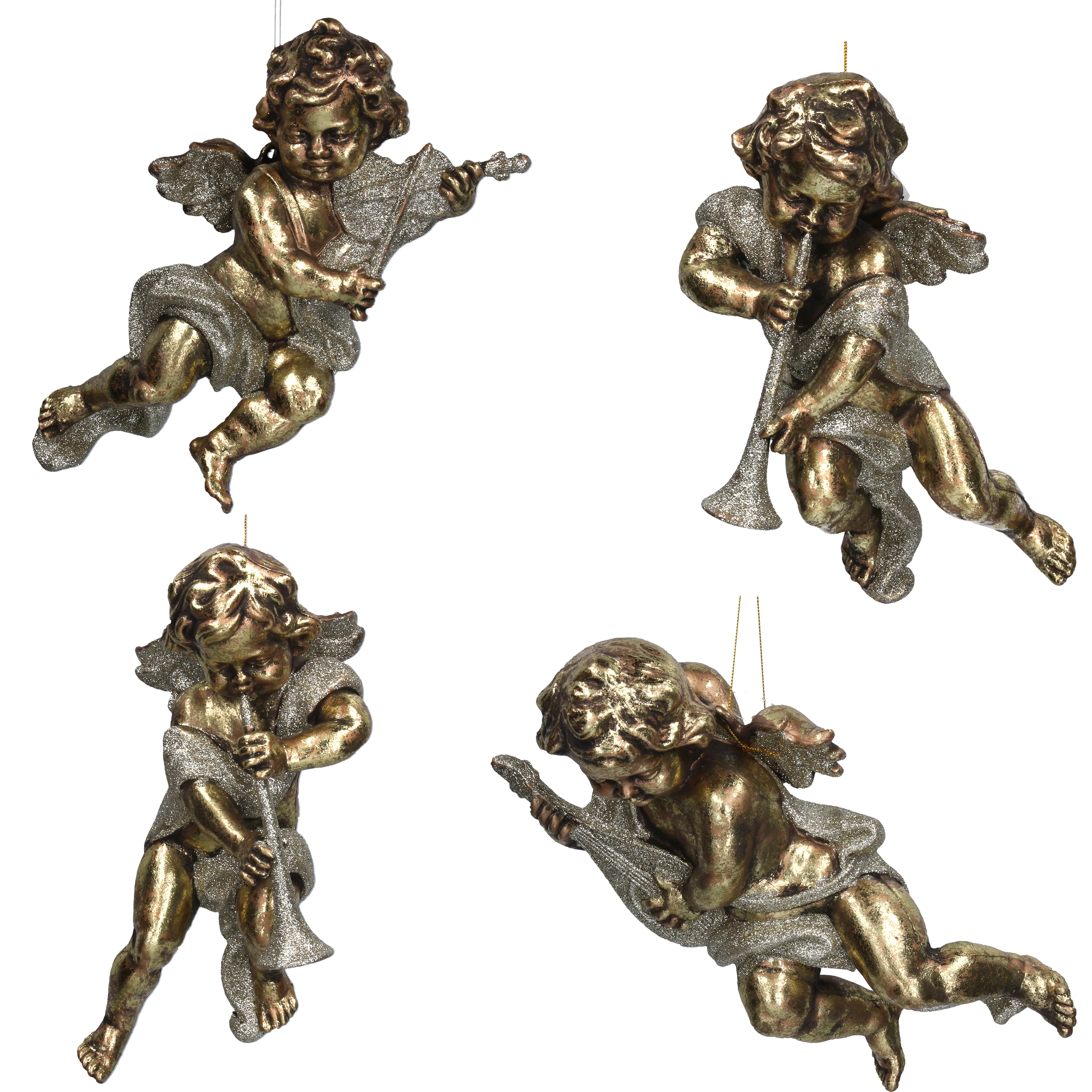 Old Gold Acrylic Cherub w Glitter, 4as, L