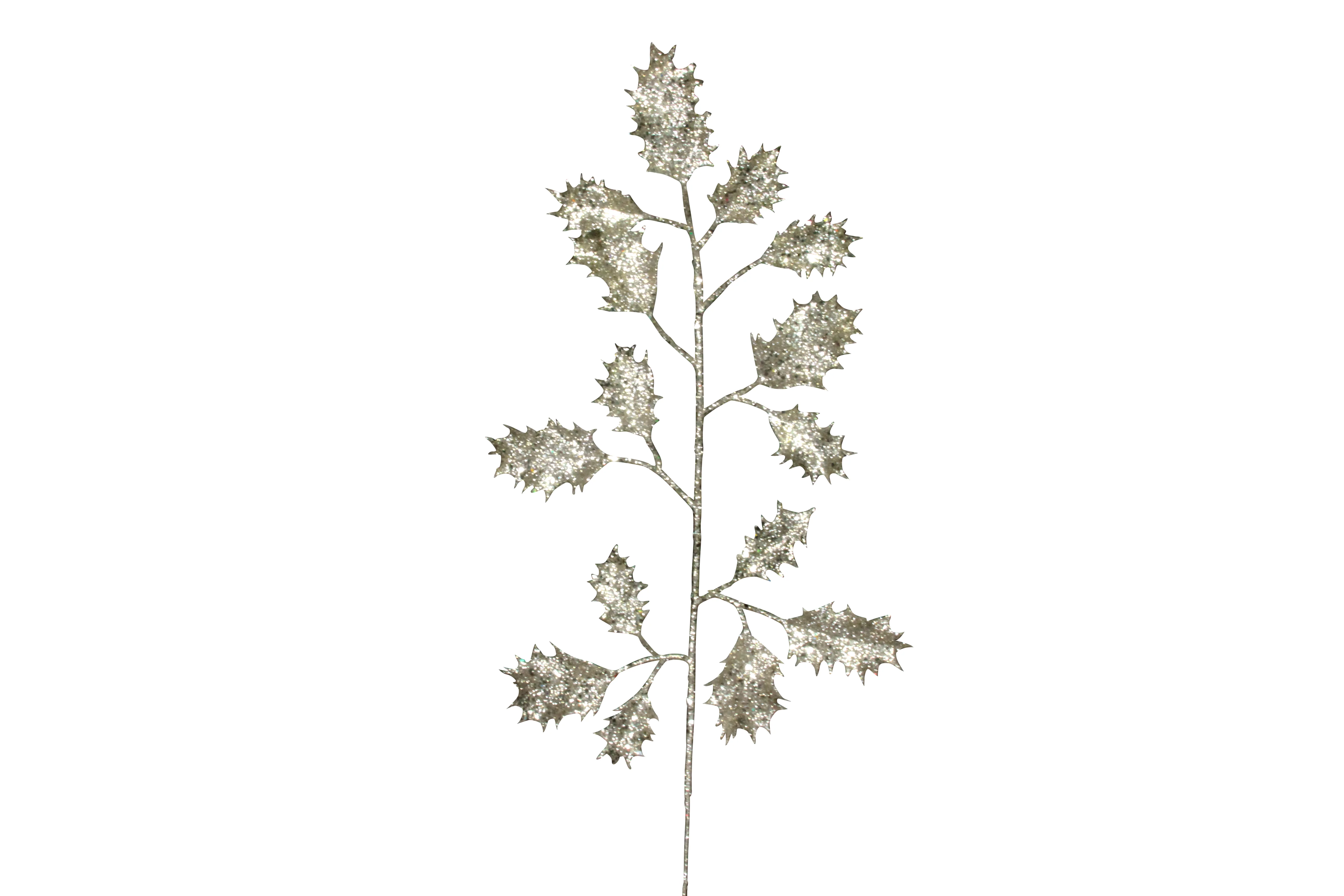 Pale Gold Glitter Holly Branch - 48cm
